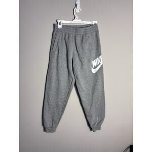 Nike Boys Tapered Sweatpants Fleece Grey White Swish Drawstring Size Large